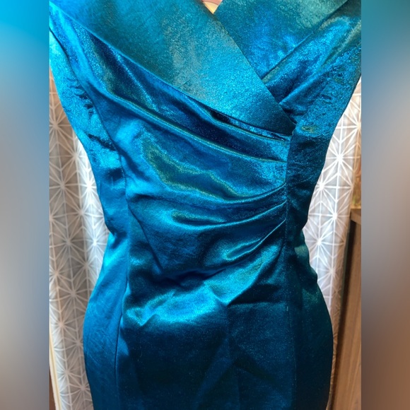 Y2K Retro Metallic Blue Party Dress - Picture 3 of 8